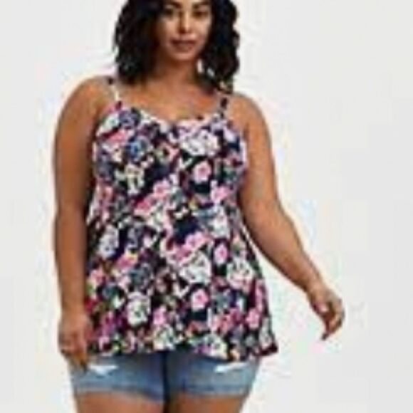 Torrid Floral Rayon Fit & Flare Cami Tank Blouse Top 10 Sz 00 - Picture 2 of 4